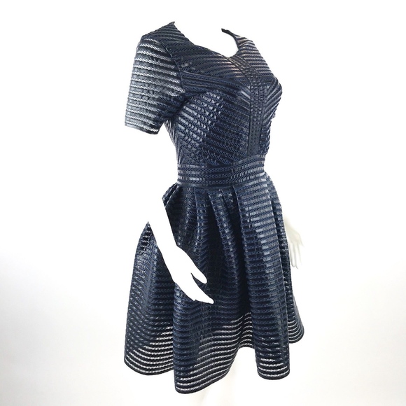 Maje Roybridge Blue Black Ribbon Mesh Dress - Picture 4 of 8